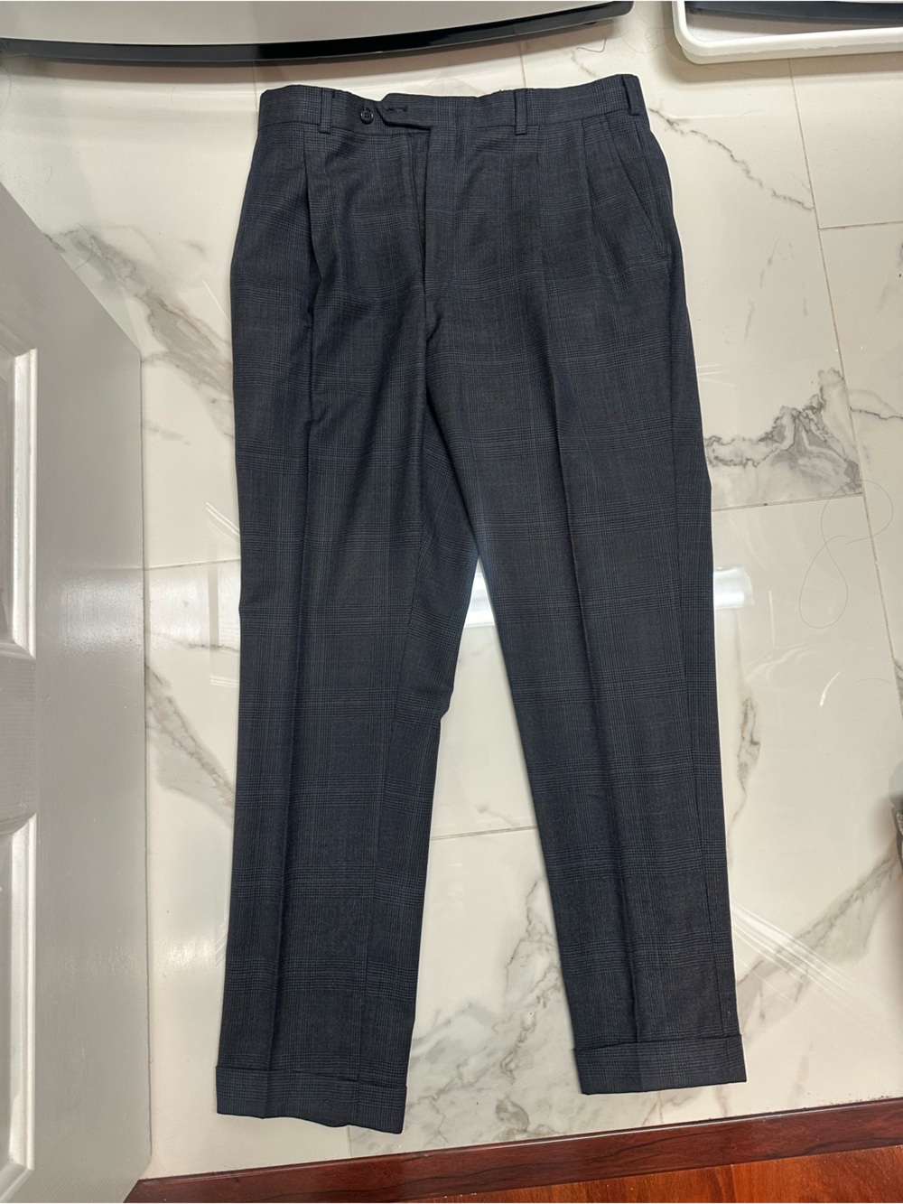 Burberry’s charcoal formal dress pants plaid